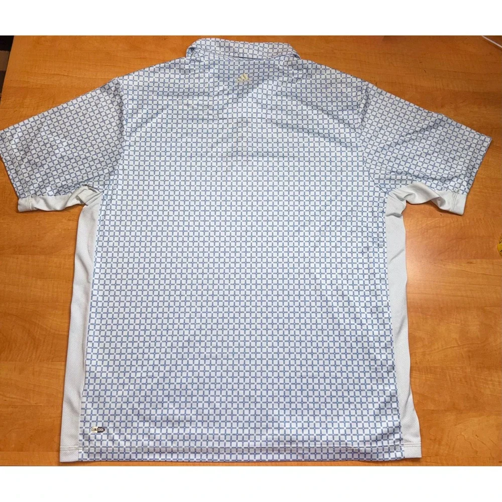 Adidas ClimaCool Mens XL Golf Polo Shirt Blue White Geometric Grid Performance